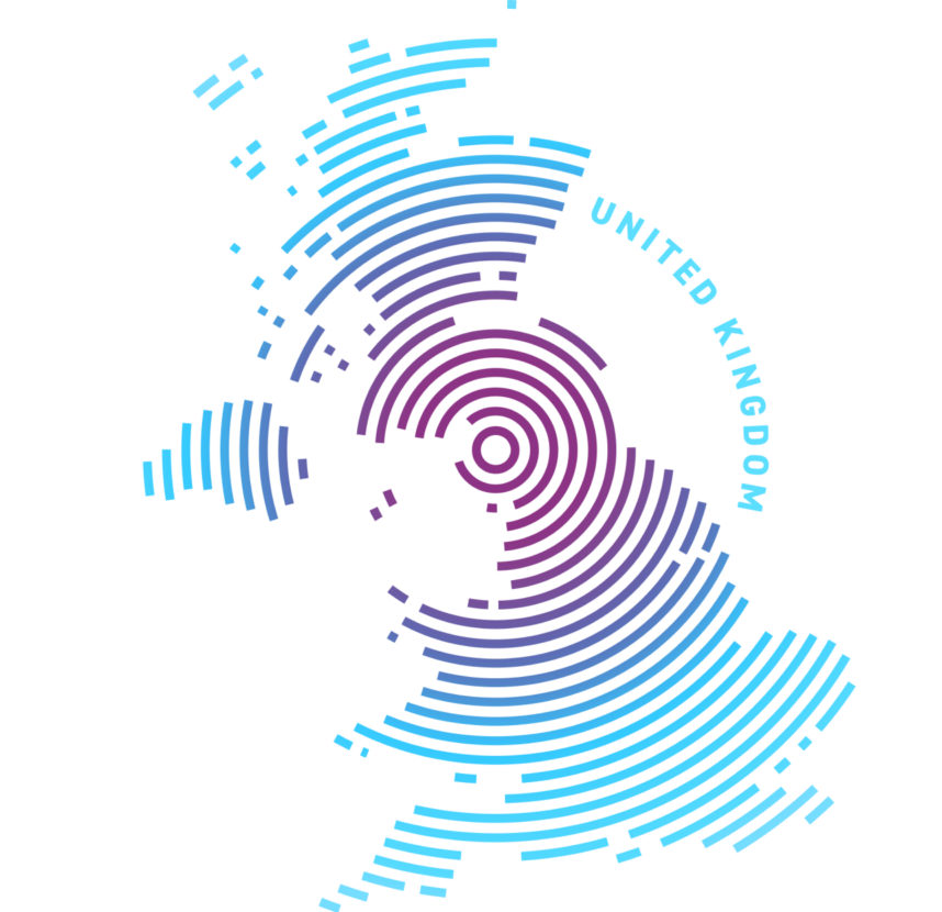 Fingerprint illustration shaped like the UK